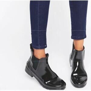 Hunter Original Chelsea Gloss Rain Boots Black Women’s Size 7 Waterproof Slip-On